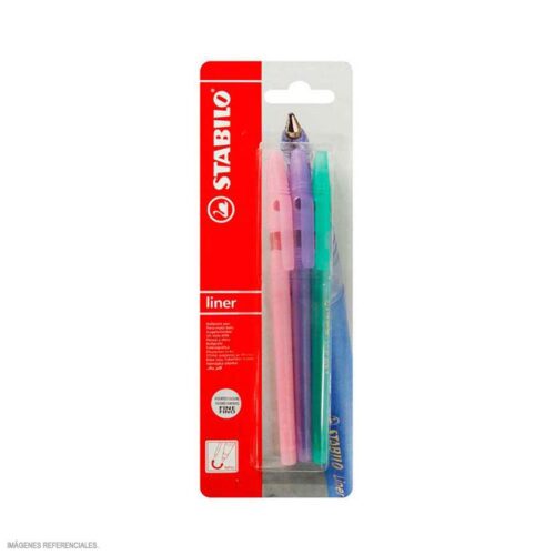 Bolígrafo Stabilo Liner X 3 Und Verde/Violeta/Rosado