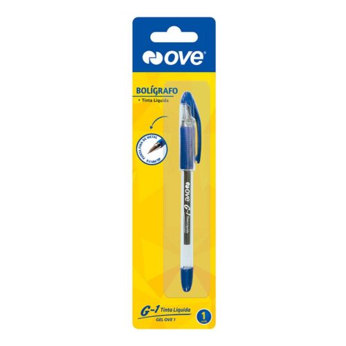 Bolígrafo Ove Go1 Azul Con Grip Tinta Líquida X 1 Und