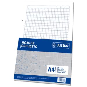 Hoja Cuadriculada Perforada De Repuesto Justus A4 X 100 Hojas