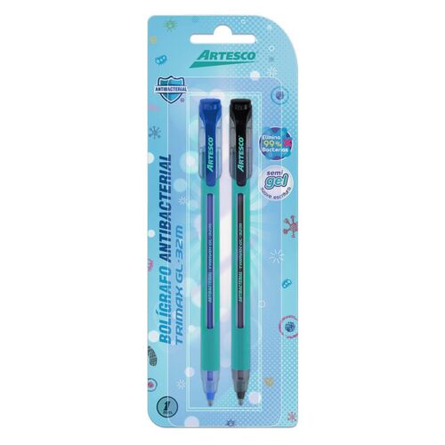 Bolígrafo Artesco Antibacterial Trimax Gl32M Azul Y Negro X 2 Und