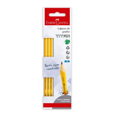 Lápiz 2B Amarillo Faber Castell Titan Con Borrador X 3 Und