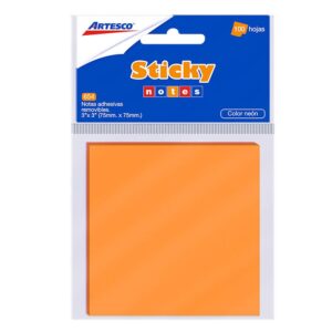 Notas Adhesivas Artesco 75 X 75 Mm Naranja Neón 100 Hojas