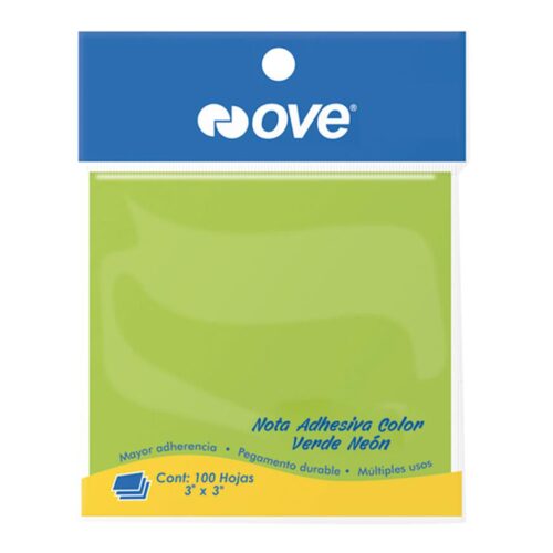 Notas Adhesivas Ove 76 X 76 Mm Verde Neón 100 Hojas