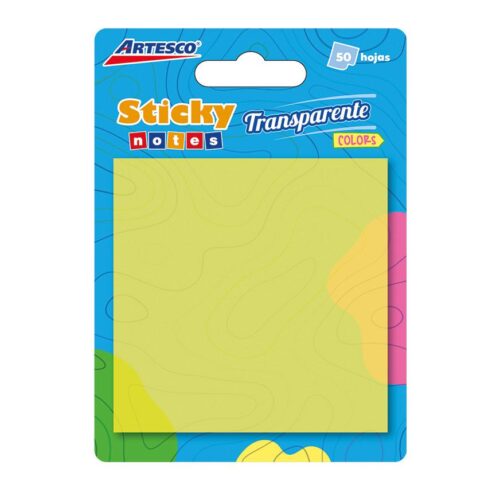 Notas Adhesivas Artesco 75 X 75 Mm Amarillo Transparente 50 Hojas