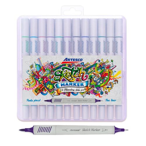 Plumón Delgado Artesco Sketch Marker Doble Punta X 24 Und
