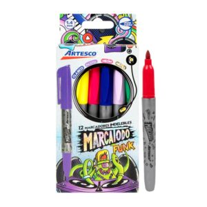 Plumón Indeleble Delgado Artesco Marcatodo Funky Mix X 12 Und