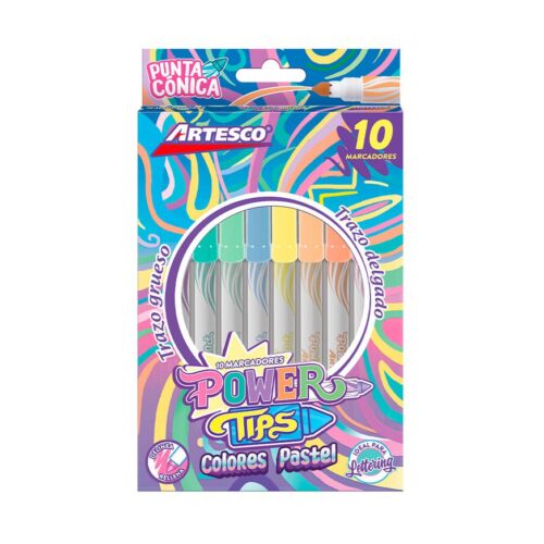 Plumón Artesco Power Tips Colores Pastel X 10 Unidades