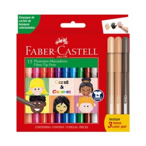 Plumón Delgado Faber Castell Fiesta 45 Caras & Colores X 15 Und