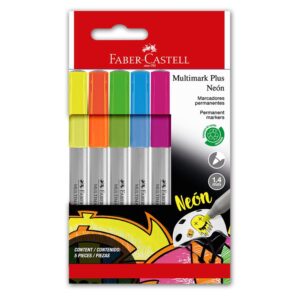 Plumón Delgado Faber Castell Multimark Plus Colores Neón X 5 Und