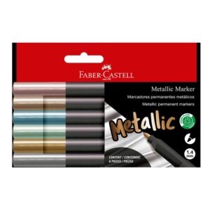 Plumón Indeleble Delgado Faber Castell Metálico Punta Mediana X 6 Und
