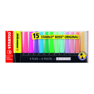 Resaltador Stabilo Boss X 15 Und + 1 Deskset