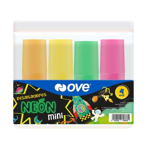 Mini Plumón Resaltador Ove Neón X 4 Und