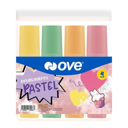 Plumón Resaltador Ove Pastel X 4 Und