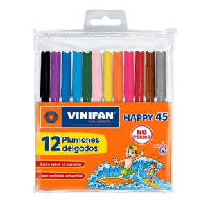 Plumón Delgado Vinifan Happy 45 Estuche Zipper X 12 Und