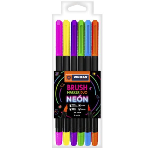 Plumón Vinifan Brush Dúo Neón X 6 Und