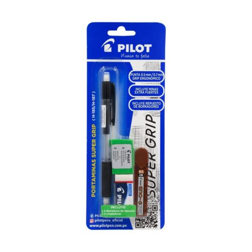 Portaminas Pilot Super Grip H-185 0.5 Mm Negro + Minas + Borrador + Repuestos