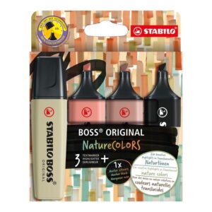 Resaltador Stabilo Boss Nature Colors 70/4-2-3 Blíster X 3 Und + 1 Marcador Negro