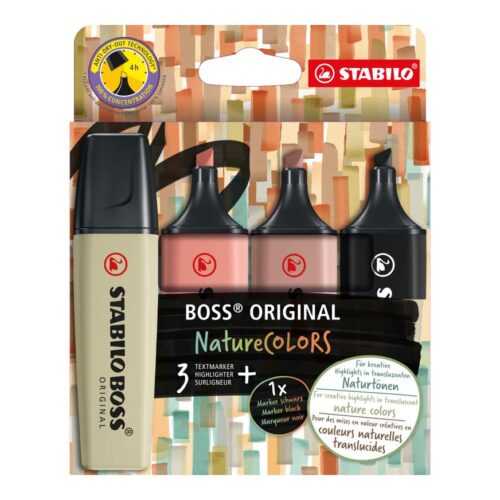 Resaltador Stabilo Boss Nature Colors 70/4-2-3 Blíster X 3 Und + 1 Marcador Negro