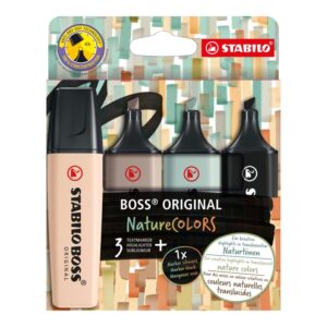 Resaltador Stabilo Boss Nature Colors 70/4-2-5 Blíster X 3 Und + 1 Marcador Negro