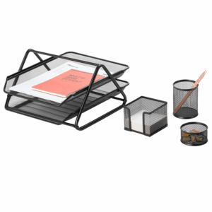 Set De Escritorio Ove Tipo Rejilla Negro 4 Piezas