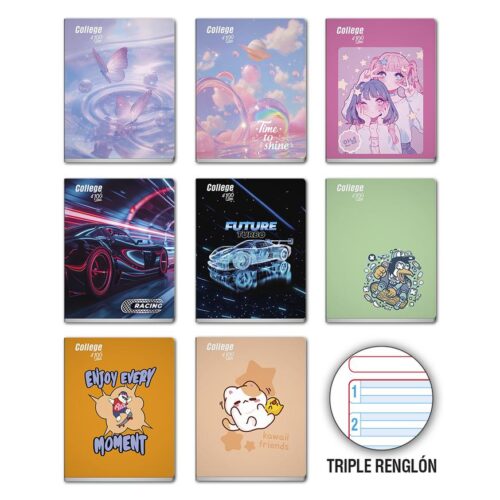 Cuaderno Deluxe 100H Triple Renglón Diseño College