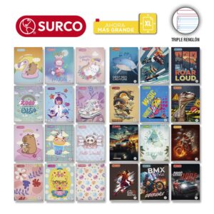 Cuaderno Deluxe 72H Triple Renglón Con Sombra Central  Diseño Xl Surco