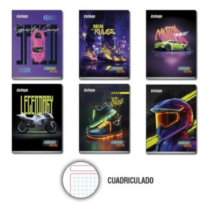 Cuaderno Deluxe 80H Cuadriculado Neon Cars College