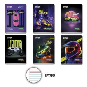 Cuaderno Deluxe 80H Rayado Neon Cars College
