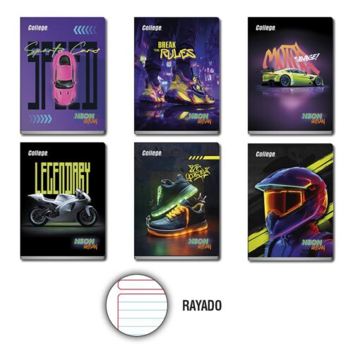Cuaderno Deluxe 80H Rayado Neon Cars College