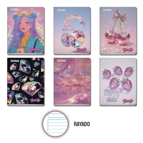 Cuaderno Deluxe 80H Rayado Trendy Girl College