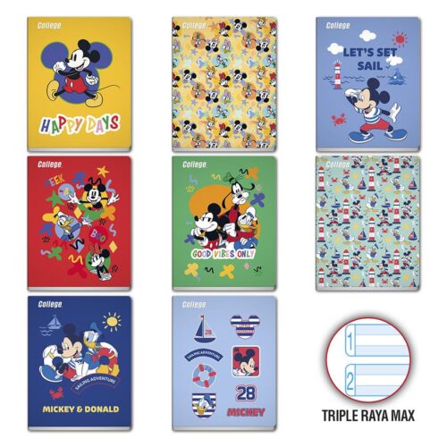Cuaderno Deluxe 80H Triple Raya Max  Mickey Jr College