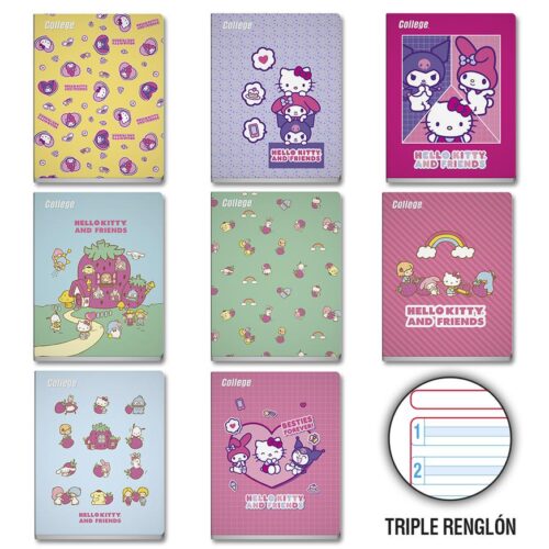 Cuaderno Deluxe 80H Triple Renglón Con Sombra Hello Kitty College