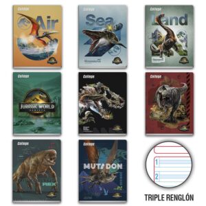 Cuaderno Deluxe 80H Triple Renglón Con Sombra Jurassic World College
