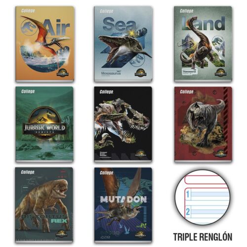 Cuaderno Deluxe 80H Triple Renglón Con Sombra Jurassic World College