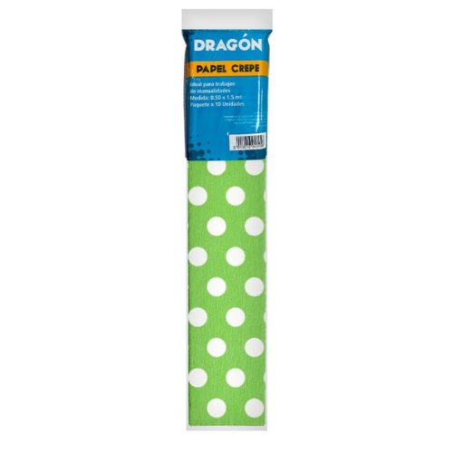 Papel Crepé Decorado Verde Con Lunares Blancos Paquete X 10 Und