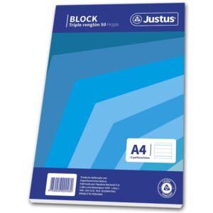Block Triple Renglón Justus A4 5 Perforaciones 50 Hojas