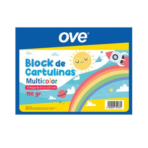 Block Cartulina Multicolor Ove Oficio 15 Hojas 31.5 X 23.5 Cm