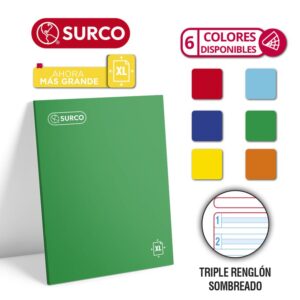 Cuaderno Deluxe 72H Triple Renglón Con Sombra Central  Solido Xl Surco