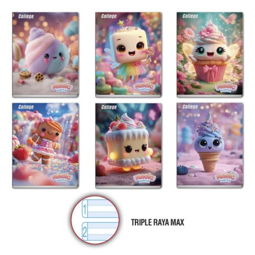 Cuaderno Deluxe A-4 80H Triple Raya Max Magic World College