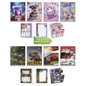 Cuaderno Deluxe A-4 88H Triple Renglón Con Sombra Central Diseño Primaria Loro