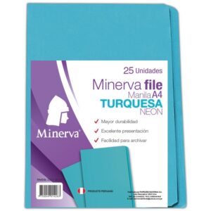 File Manila Minerva A4 Turquesa Neón Paquete X 25 Und