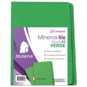 File Manila Minerva A4 Verde Paquete X 25 Und