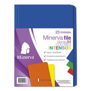 File Manila Minerva A4 Colores Intensos Paquete X 25 Und Surtido