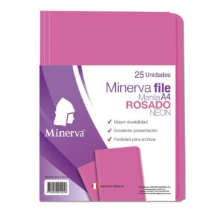 File Manila Minerva A4 Rosado Neón Paquete X 25 Und