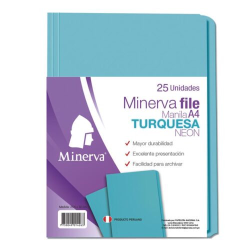 File Manila Minerva A4 Turquesa Neón Paquete X 25 Und