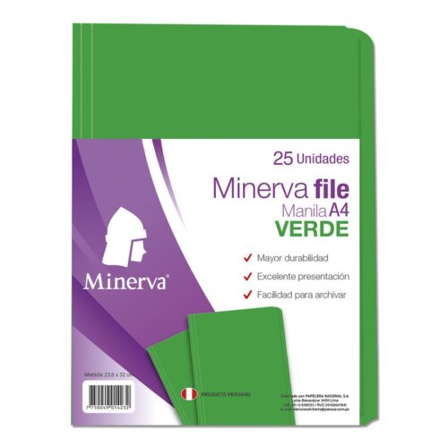 File Manila Minerva A4 Verde Paquete X 25 Und