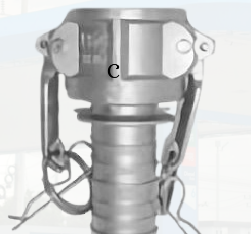 Acople Cam Lock Tipo C — Acoplador hembra con espiga para manguera