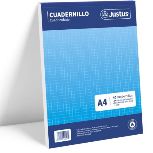 Papel Cuadernillo A4 Cuadriculado Justus Rsmx400