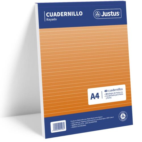 Papel Cuadernillo A4 Rayado Justus Rsmx400
