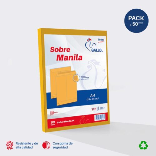 Sobre Manila Gallo A4 Paquete X 50 Und